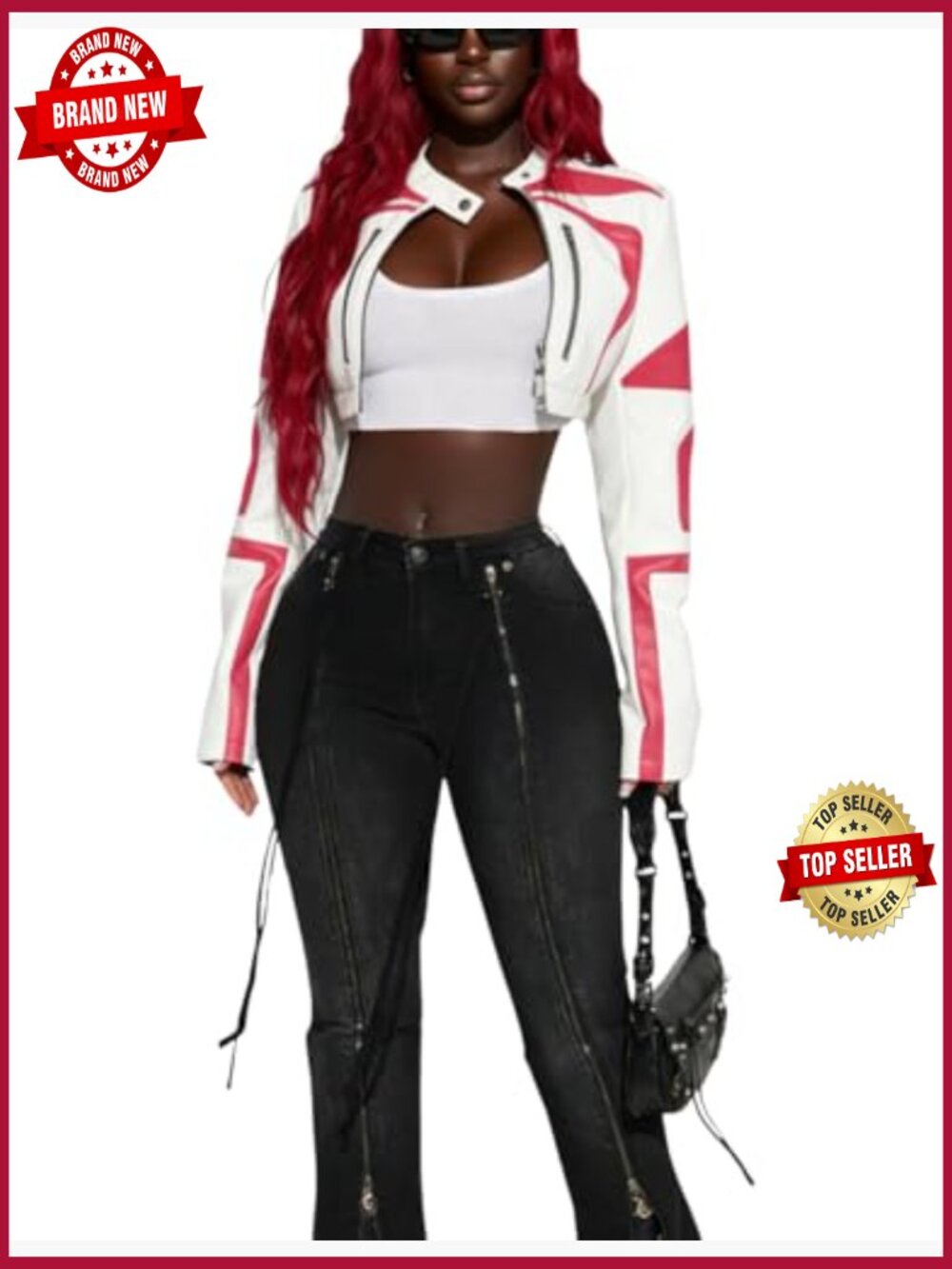 Cropped Faux Leather Bomber Jacket Zip Up Street Style - Picture 4 of 5